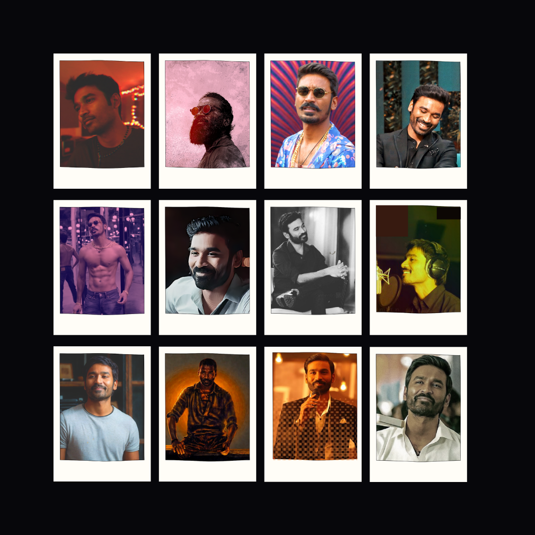 Dhanush MINI Poster cards for your phone/ fridge/ desk (Pack of 12 Dhanush posters) [2x3 inch]